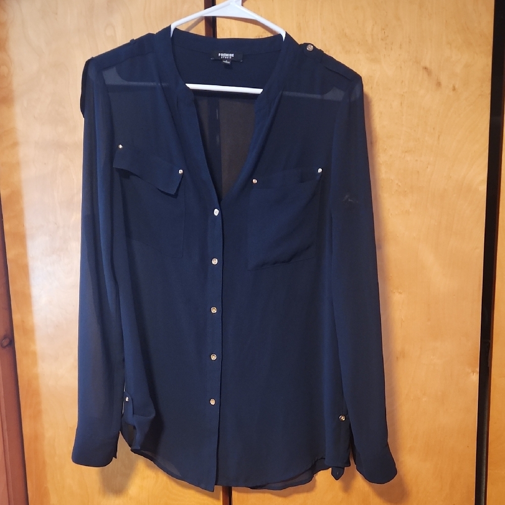 Sheer Navy Button-Up Blouse